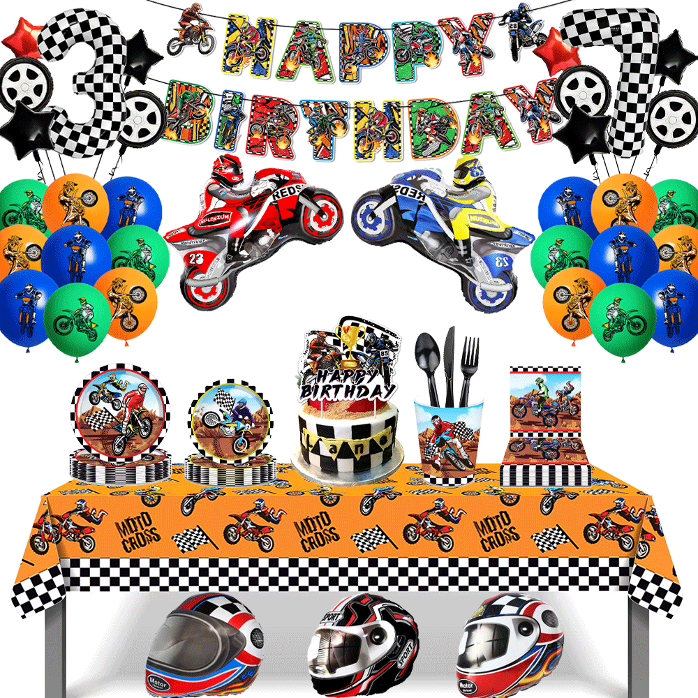Car Accessories Banner - Motorcycle Theme Happy Birthday Banner Plates