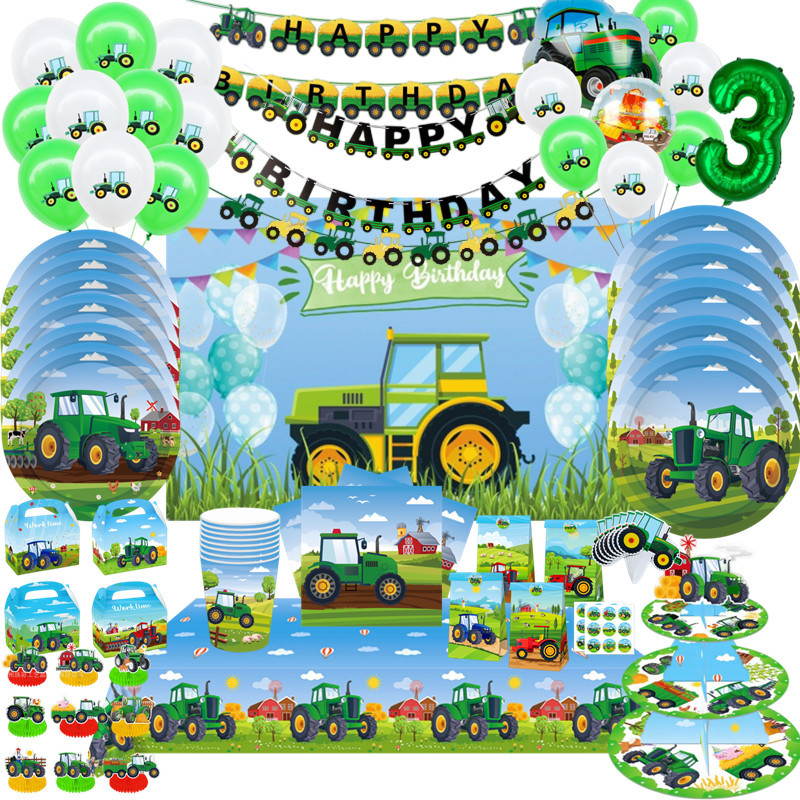 Car Accessories Banner - Green Farm Tractor Theme Disposable Tableware