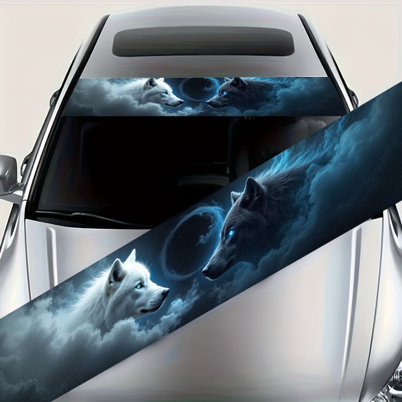 Car Accessories Banner - 1PC Dual Wolf-themed Car Front Windshield