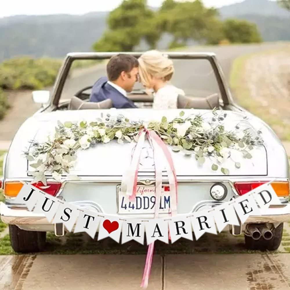 Car Accessories Banner - JUST MARRIED Wedding Banner Set Bridal