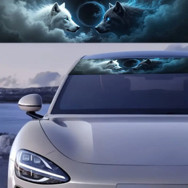 1PC Dual Wolf-themed Car Front - огляд і ціна Car Accessories Banner